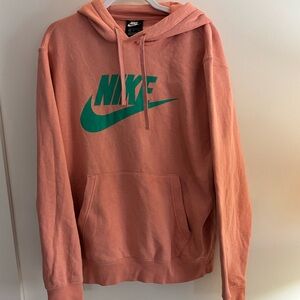 Nike Pullover Hoodie Peach/Coral with Green/Teal Classic Logo Men’s Size M